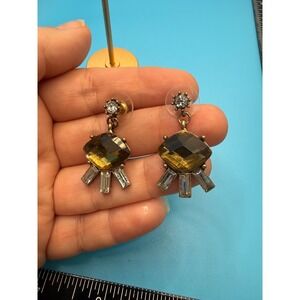 Banana Republic Antiqued Gold Tone Amber Crystal Baguette Drop Earrings BR Logo